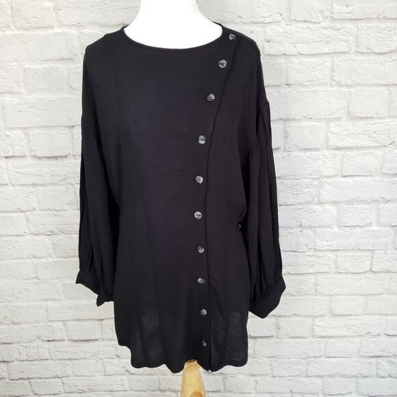 Free People Black Asymmetric Button Front Tunic Size XS - Picture 2 of 8
